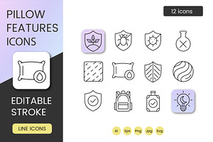 Pillow Feature Line Icons Set, an Outline Icon by Grand Design