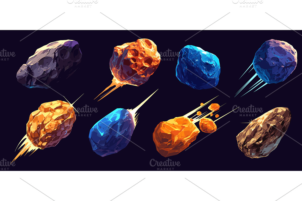 Comets cartoon set. Comet, blue, an Object Illustration by Stock-Smart-Start