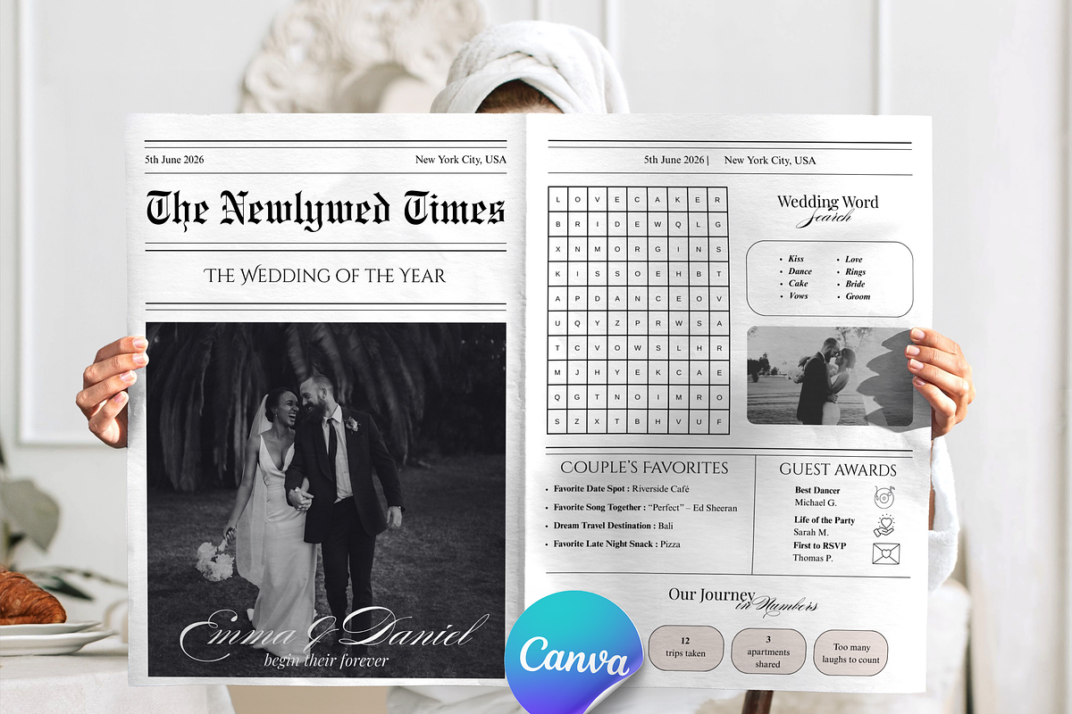 Wedding Newspaper Template, an Invitation Template by PixelBloomClub (Photo 1 of 6)