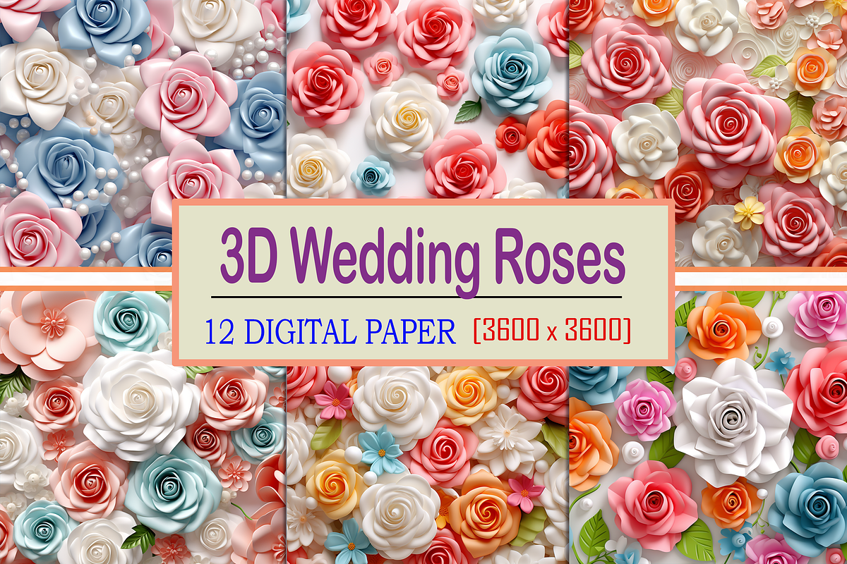 3D Wedding Roses, a Pattern Graphic by Printable Treasure (Photo 1 of 5)