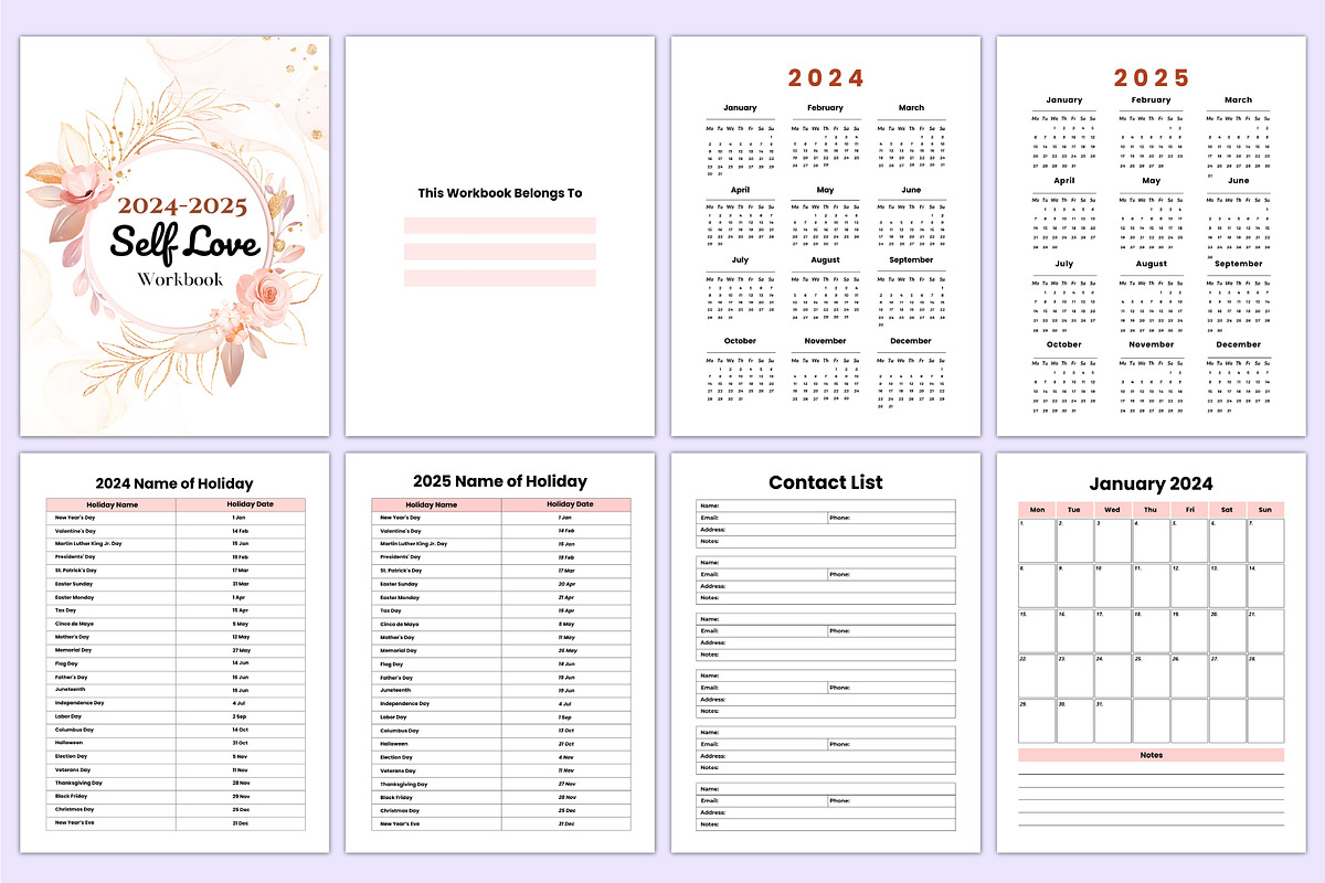 2024-25 Self Love Workbook Canva Kdp, a Stationery Template by Mustafiz (Photo 2 of 7)