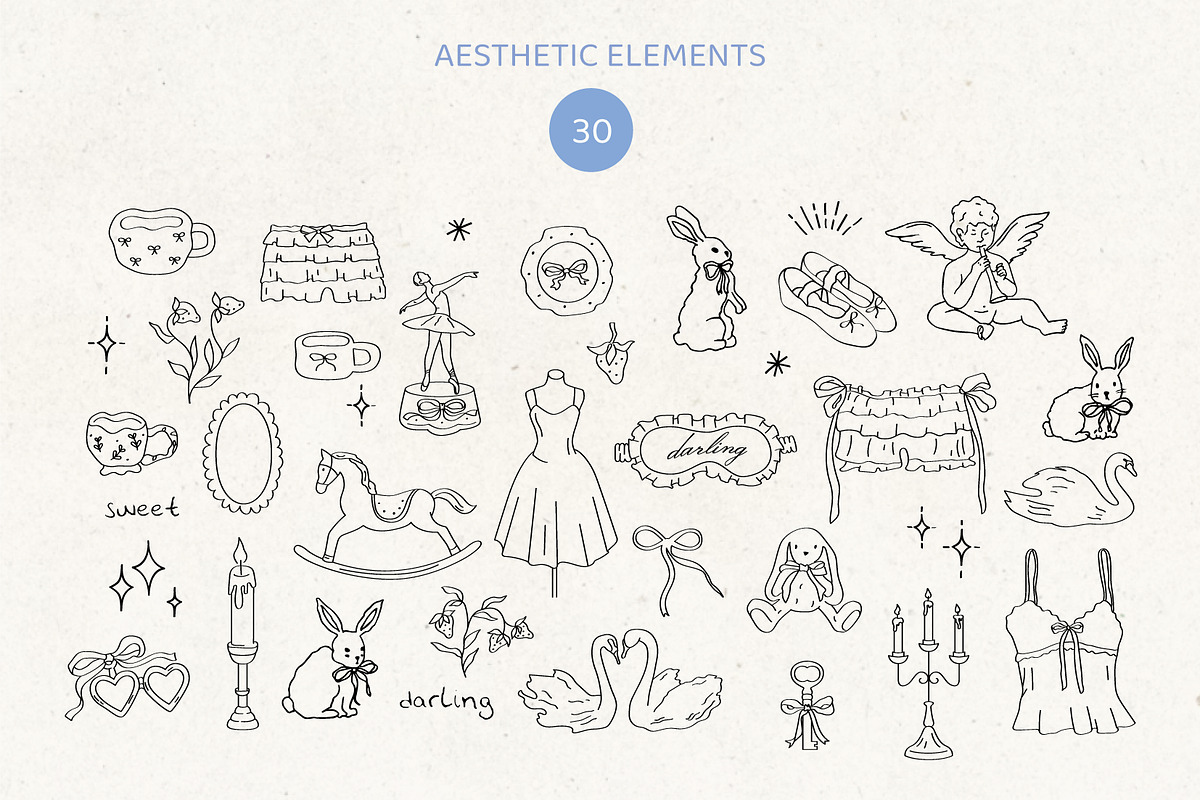 Ballerina core vector doodles set, a Decorative Illustration by yabluko_draws (Photo 4 of 7)