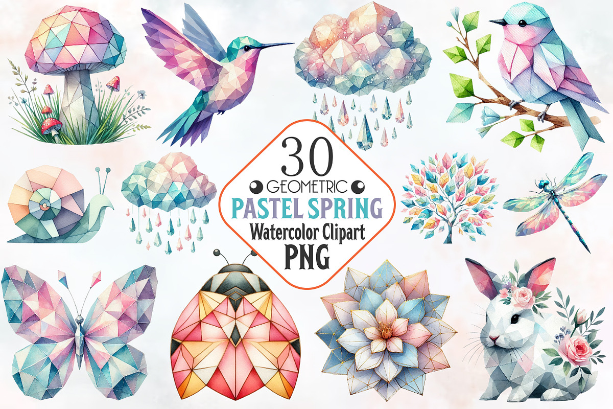 Mega Geometric Pastel Spring Clipart, an Illustration by RobertsArt (Photo 1 of 7)