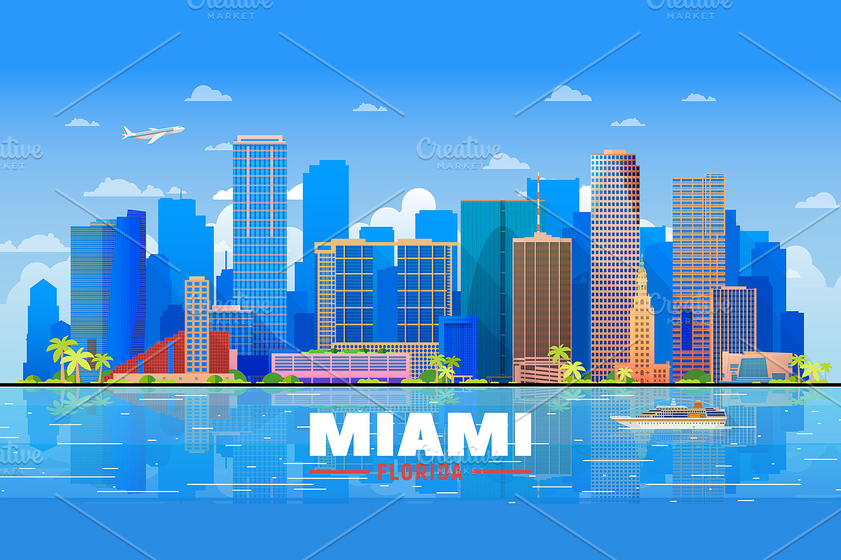 Miami Florida, US vector skyline, an Illustration by Sky and glass