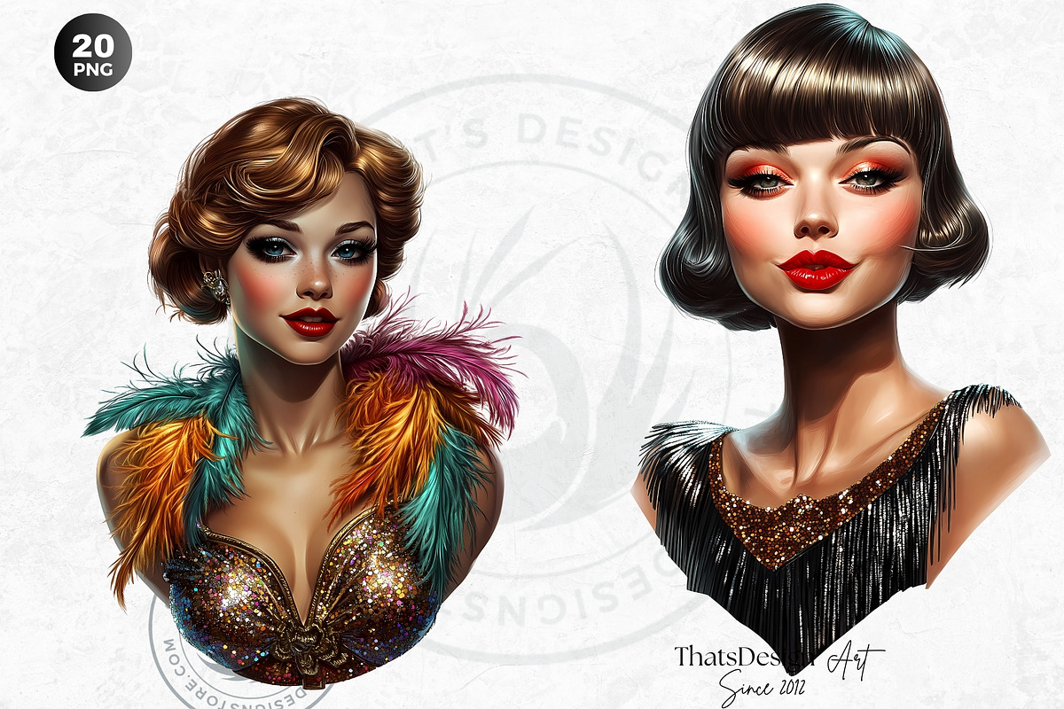 Vintage flappers clipart set, a Decorative Illustration by ThatsDesignArt (Photo 5 of 10)
