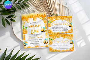 Honey Bee Baby Shower Invite Bundle, a Templates & Theme by Digital_Mind