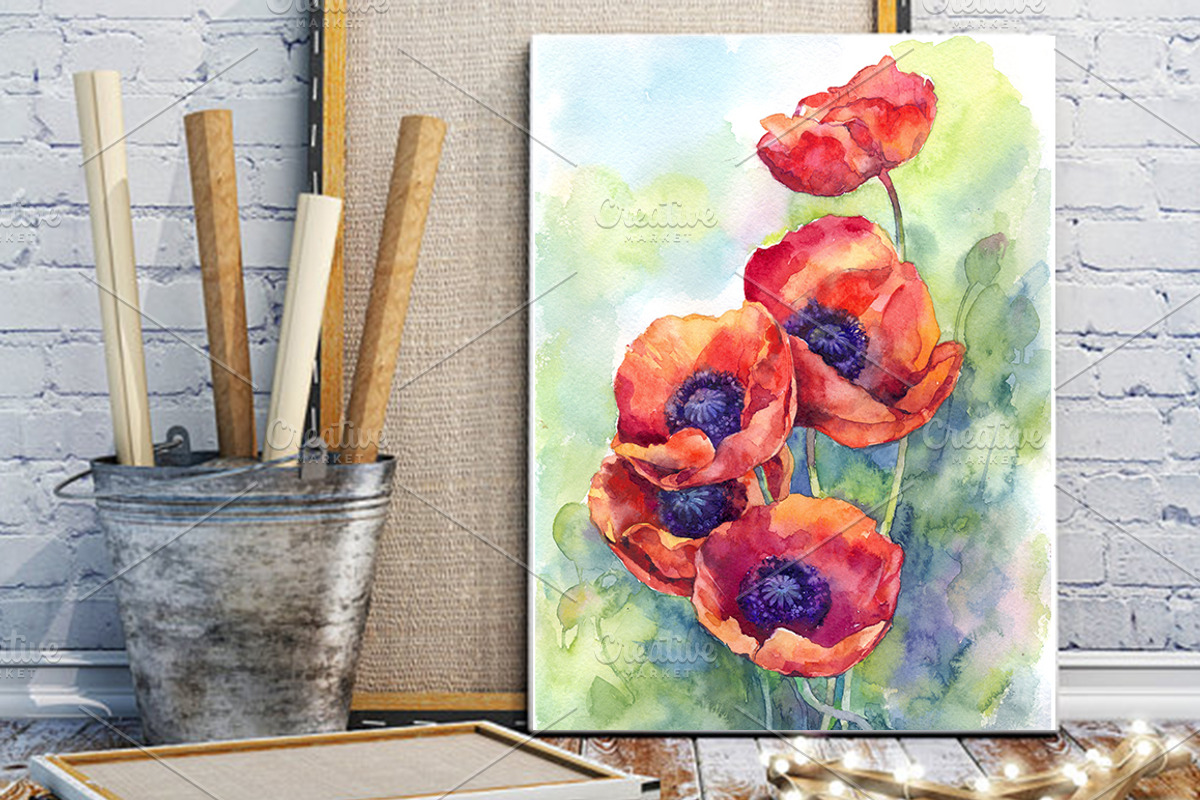 Watercolor Poppies Flowers Art, a Decorative Illustration by MaryAmi (Photo 2 of 3)