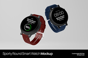 Sporty Round Smart Watch Mockup, a Wearable Device Mockup by graphicook