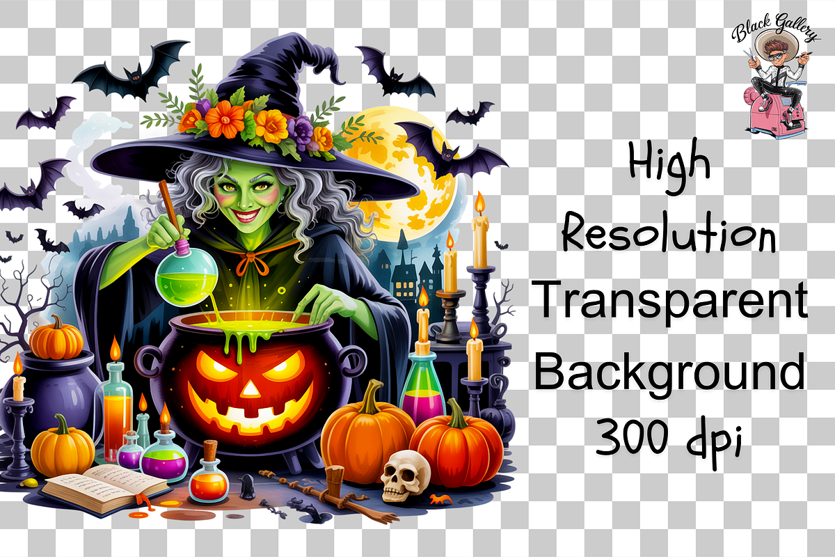 10 Halloween Witch Clipart PNG, a Graphic by Clipart Studio (Photo 11 of 11)