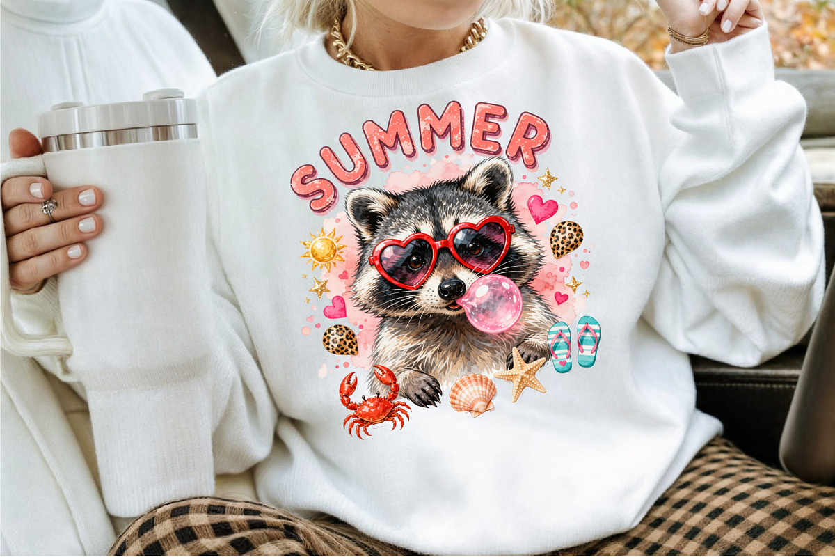 Funny Raccoon Summer Beach PNG, a Work Illustration by Sublimation Artist (Photo 2 of 9)