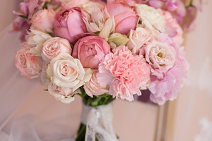 Beautiful wedding bouquet stock photo containing bouquet and bride
