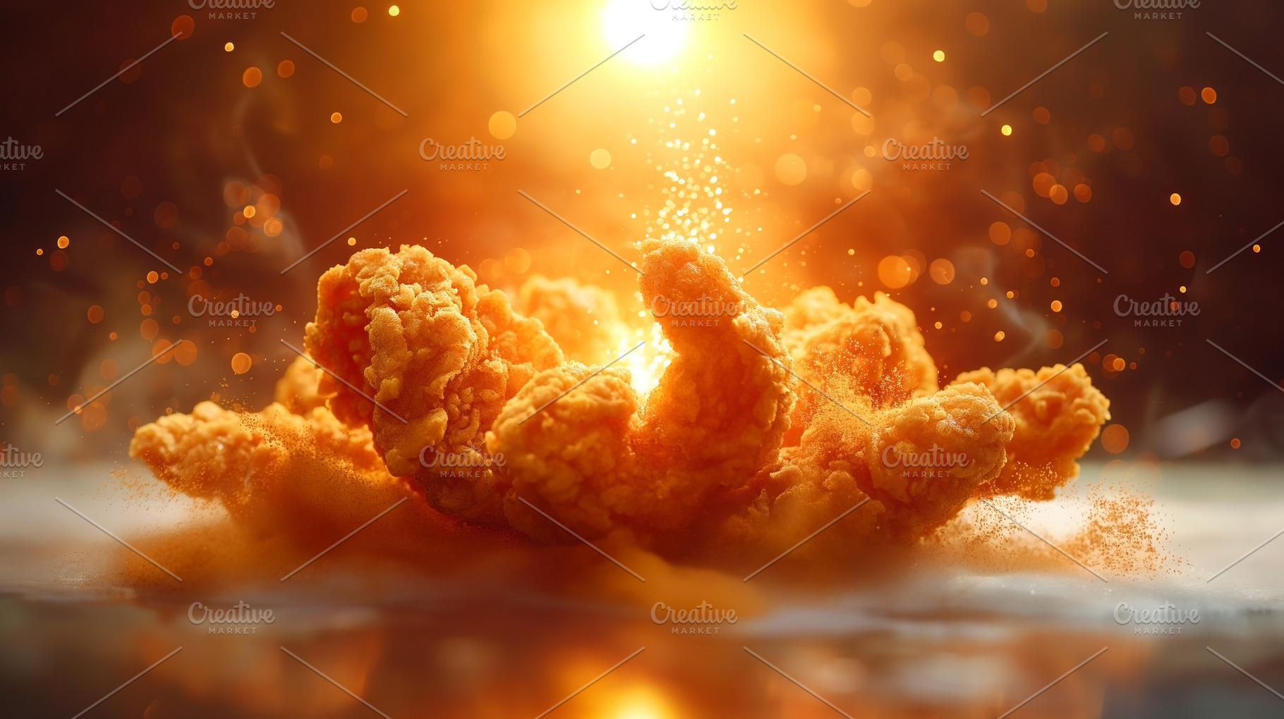 A striking explosion of fried chicken texture, capturing the gol, a Food & Drink Photo by ImageMir
