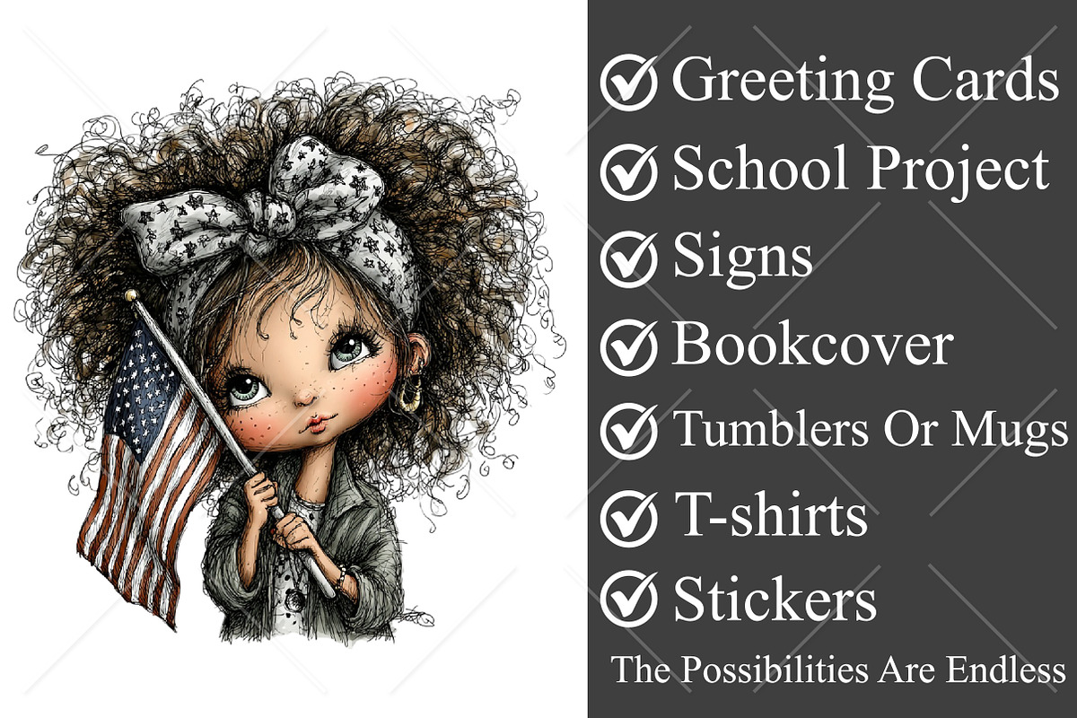 Whimsical 4th of July Girls Clipart, a Seasonal Illustration by Canvas Craft (Photo 3 of 10)