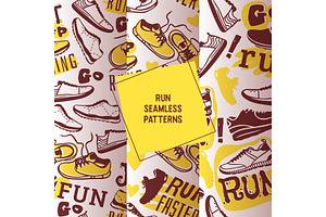 Run faster set of seamless patterns, a Healthcare Illustration by Vectorstockersland