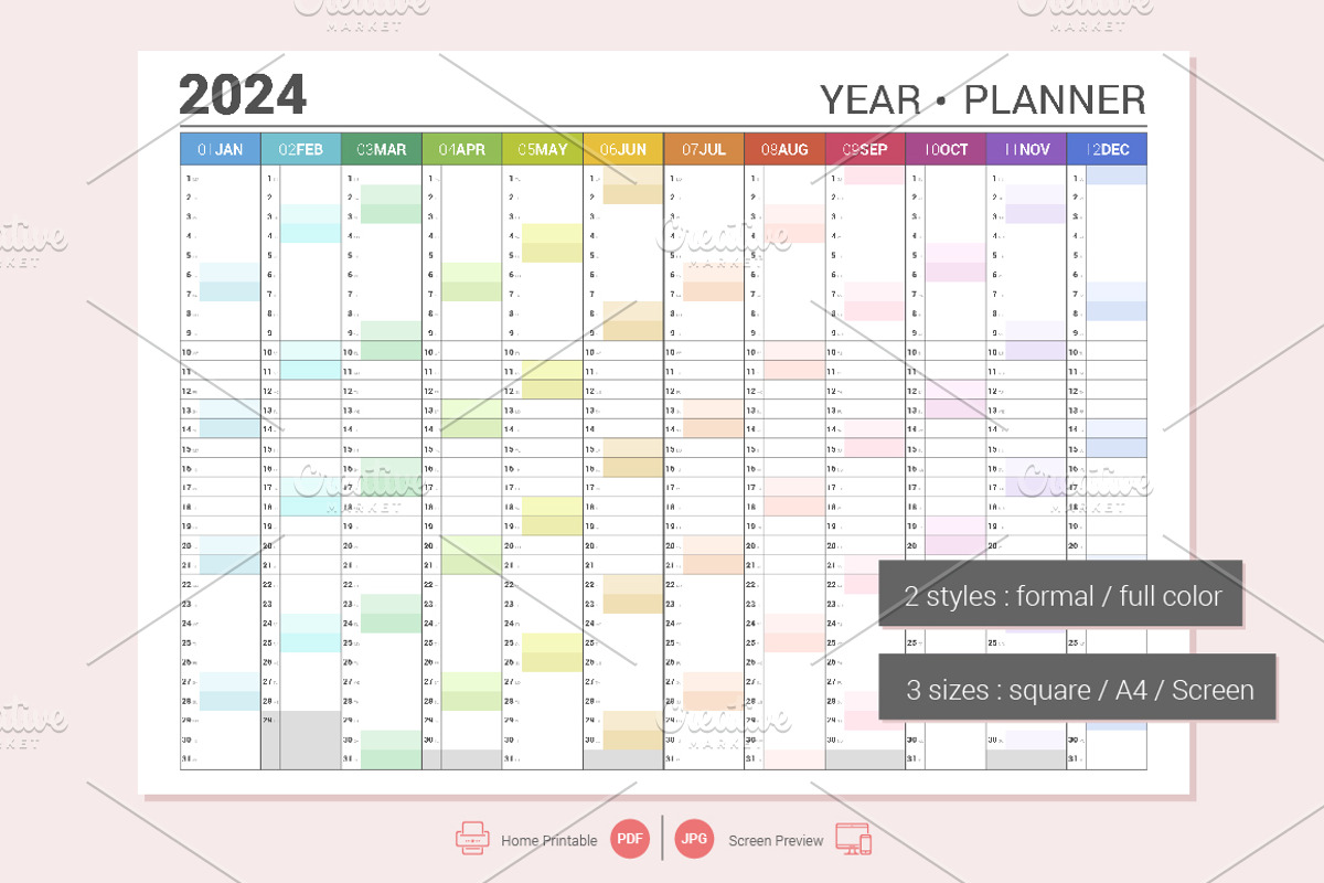 Calendar 2024 Planner Simple Style, a Stationery Template by WORAKAMON Design Studio (Photo 2 of 5)