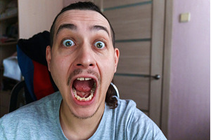 Man expresses sheer surprise and, a Person Photo by darksoul72
