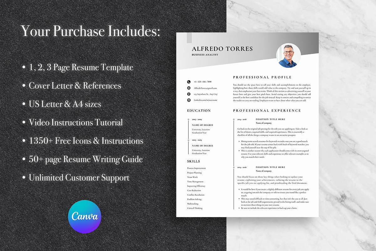 Sleek and Modern CV Template | Canva, a Resume Template by Lux Resume (Photo 8 of 9)