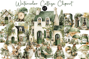 Watercolor Cottage Clipart, an Illustration by DreamCafeArt