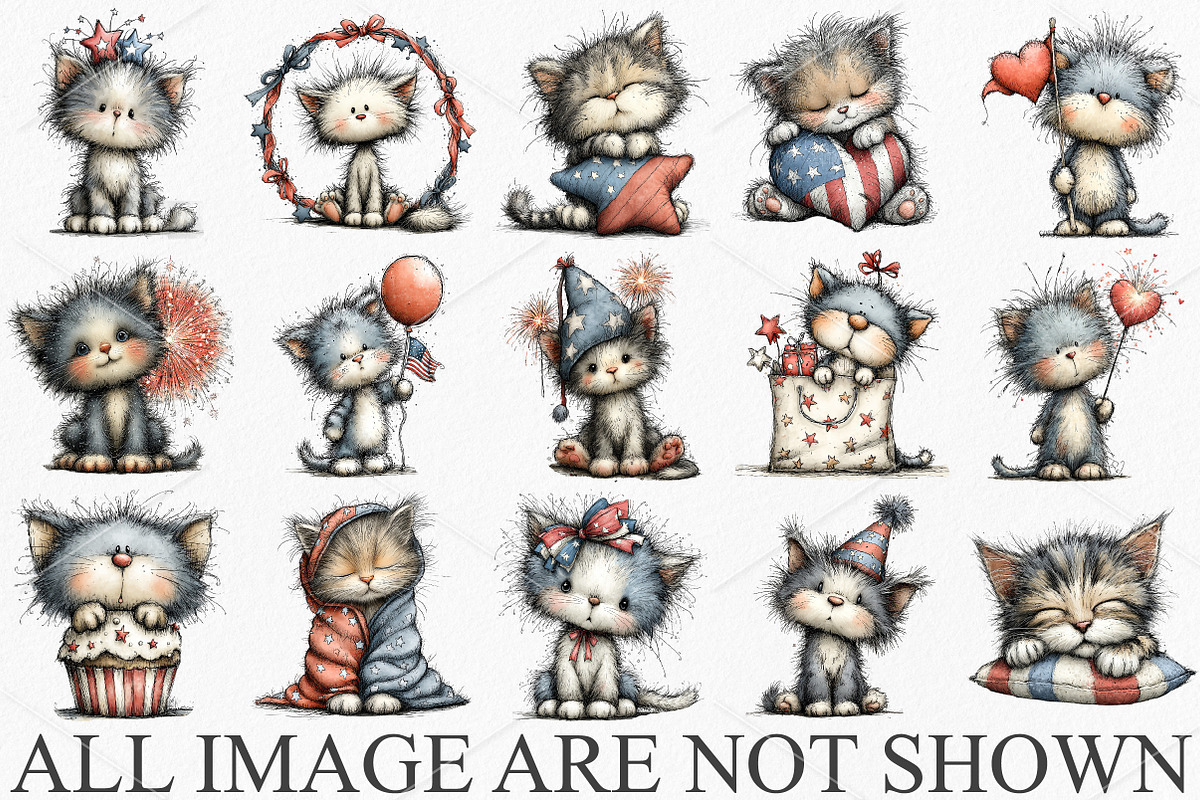 Whimsical 4th of July Cat Clipart, a Seasonal Illustration by Canvas Craft (Photo 4 of 7)