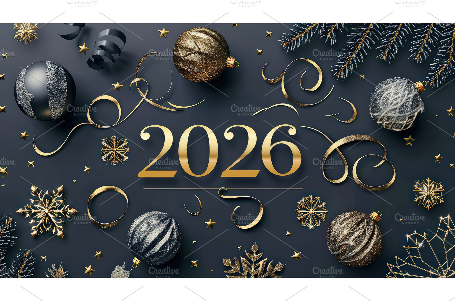 Golden 2026 with festive ornaments, a Holiday Photo by piter.goskov