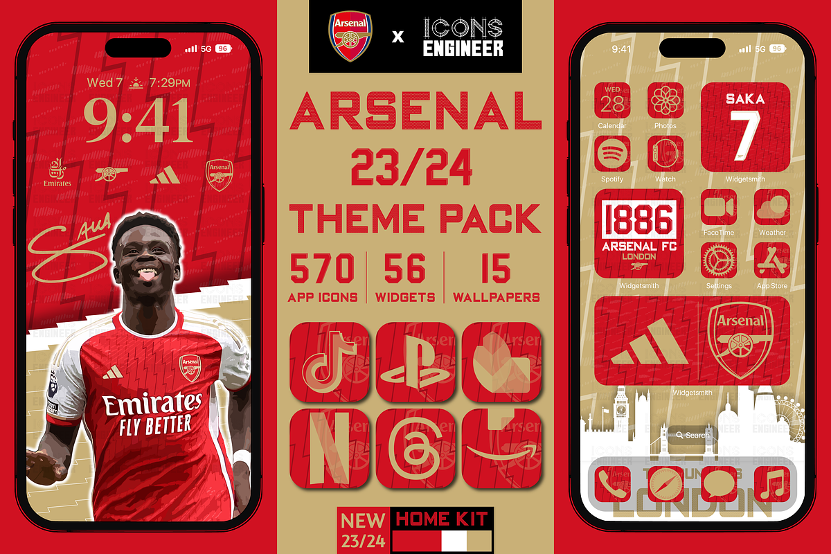 Arsenal 23/24 Theme Pack Home Kit, an Icon by IconsEngineer