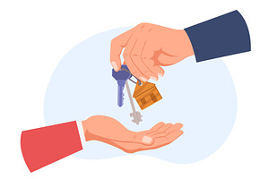 Hand giving house keys to other arm, an Object Illustration by Vectorbuum
