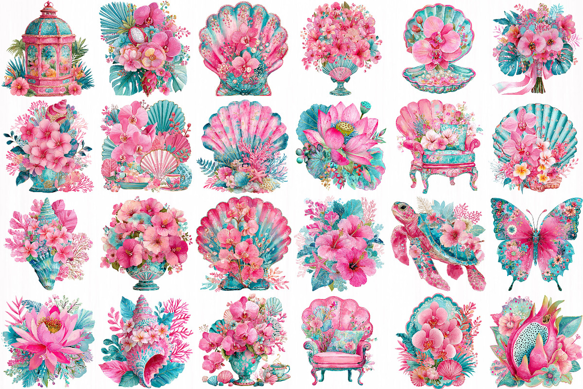 Pink Tropical Flower Graphic Clipart, an Object Illustration by DreamCafeArt (Photo 3 of 6)