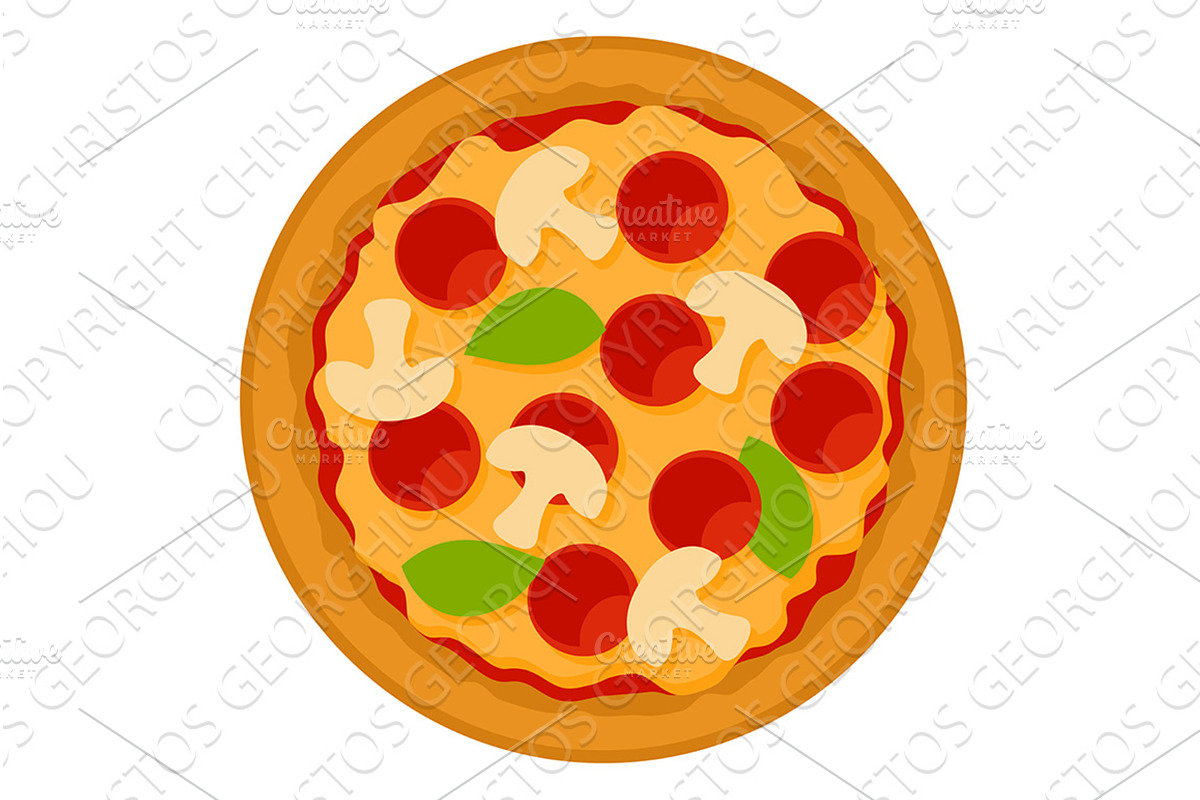 Pepperoni Pizza With Mushrooms Food, a Food Illustration by Christos Georghiou