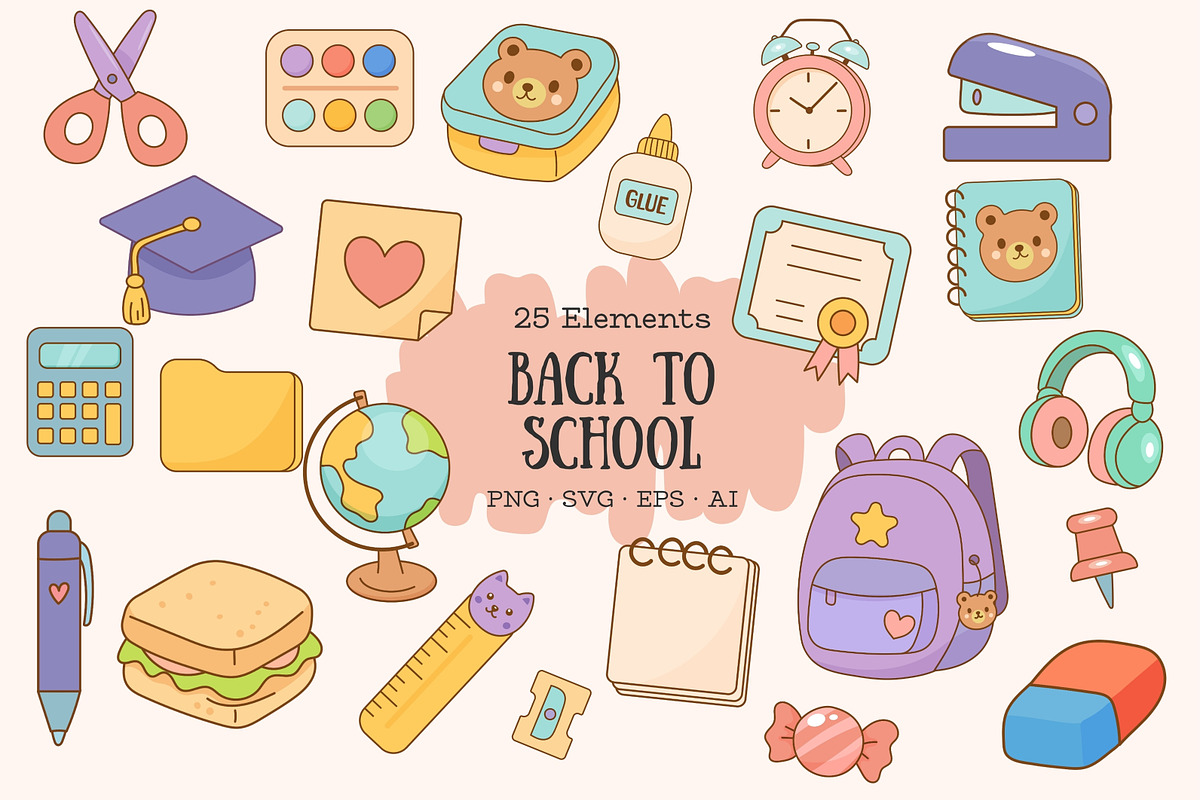 Back to School Clipart Set, an Education Illustration by Bielousova Art (Photo 1 of 7)