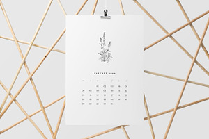 Calendar 2020 Floral Line Art Design