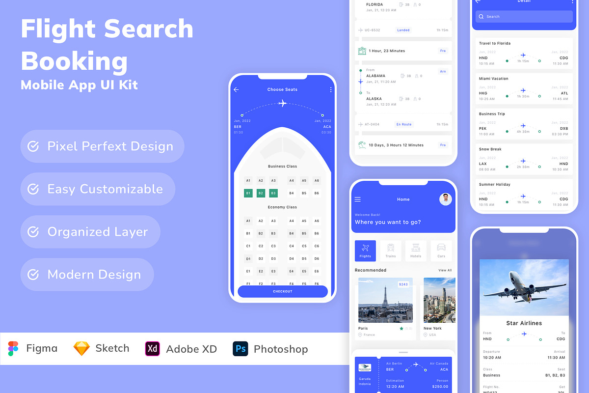 Flight Search & Booking App UI Kit, an UI Kit Template by Betush