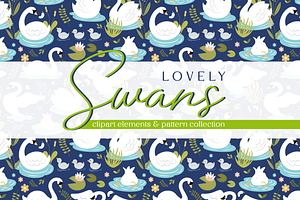 Lovely Swans Clipart & Patterns