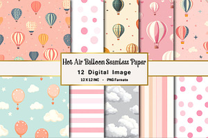 Hot Air Balloon Seamless Digital Pap, an Illustration by OK Design