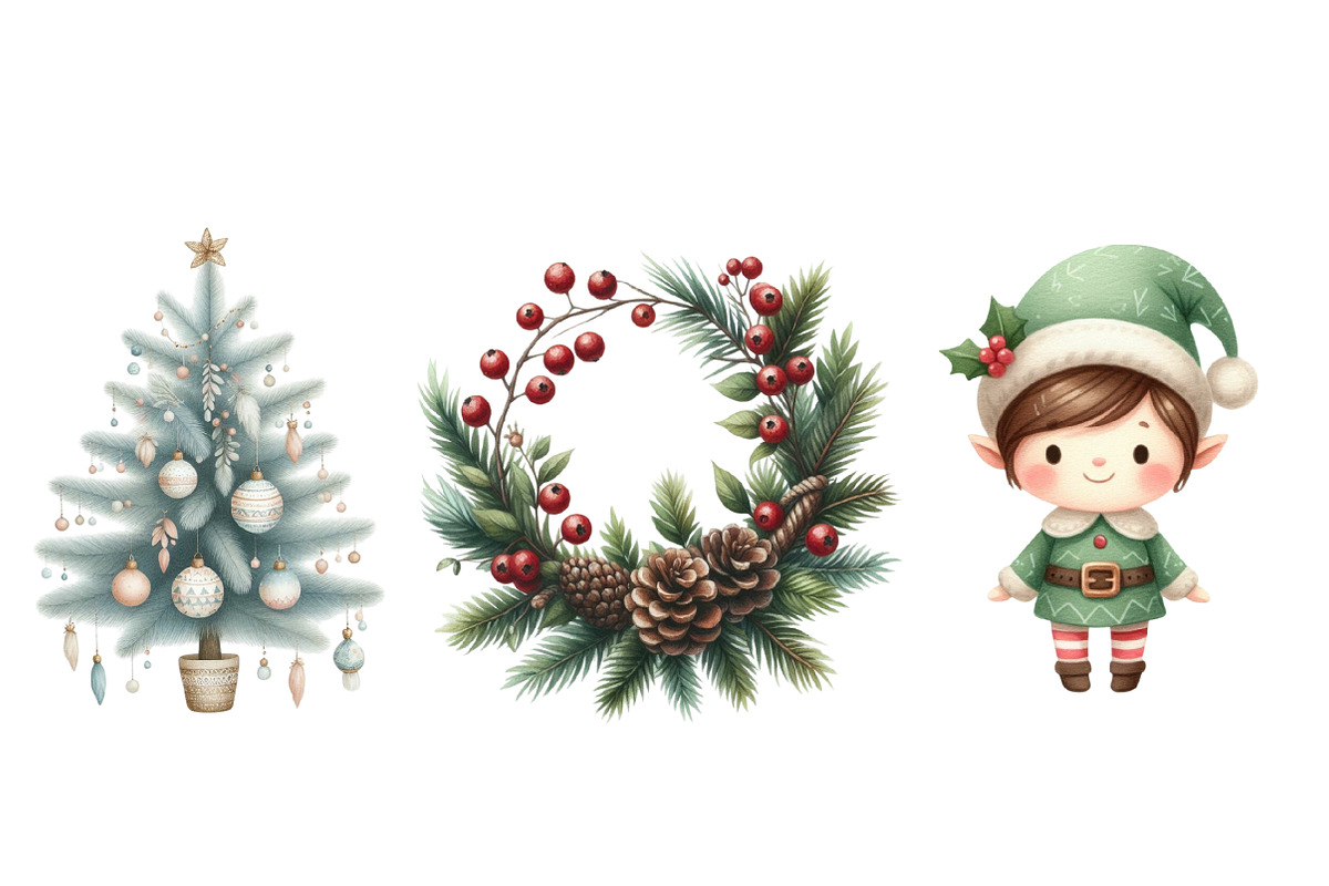 Watercolor Neutral Christmas Clipart, an Illustration by Designworld (Photo 5 of 6)