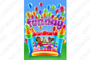 Bouncy House Castle Jumping Girl Boy, an Illustration by Christos Georghiou