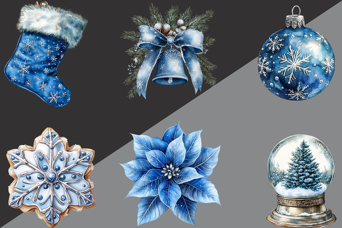 Silver Blue Christmas Clipart Bundle, an Illustration by Black Bird Studio (Photo 2 of 6)