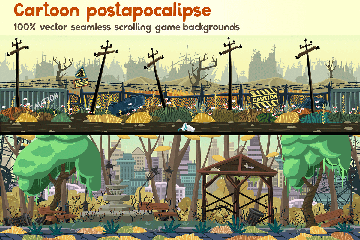 Cartoon postapocalipse parallax set, an Illustration by SHMEL_Studio (Photo 1 of 5)