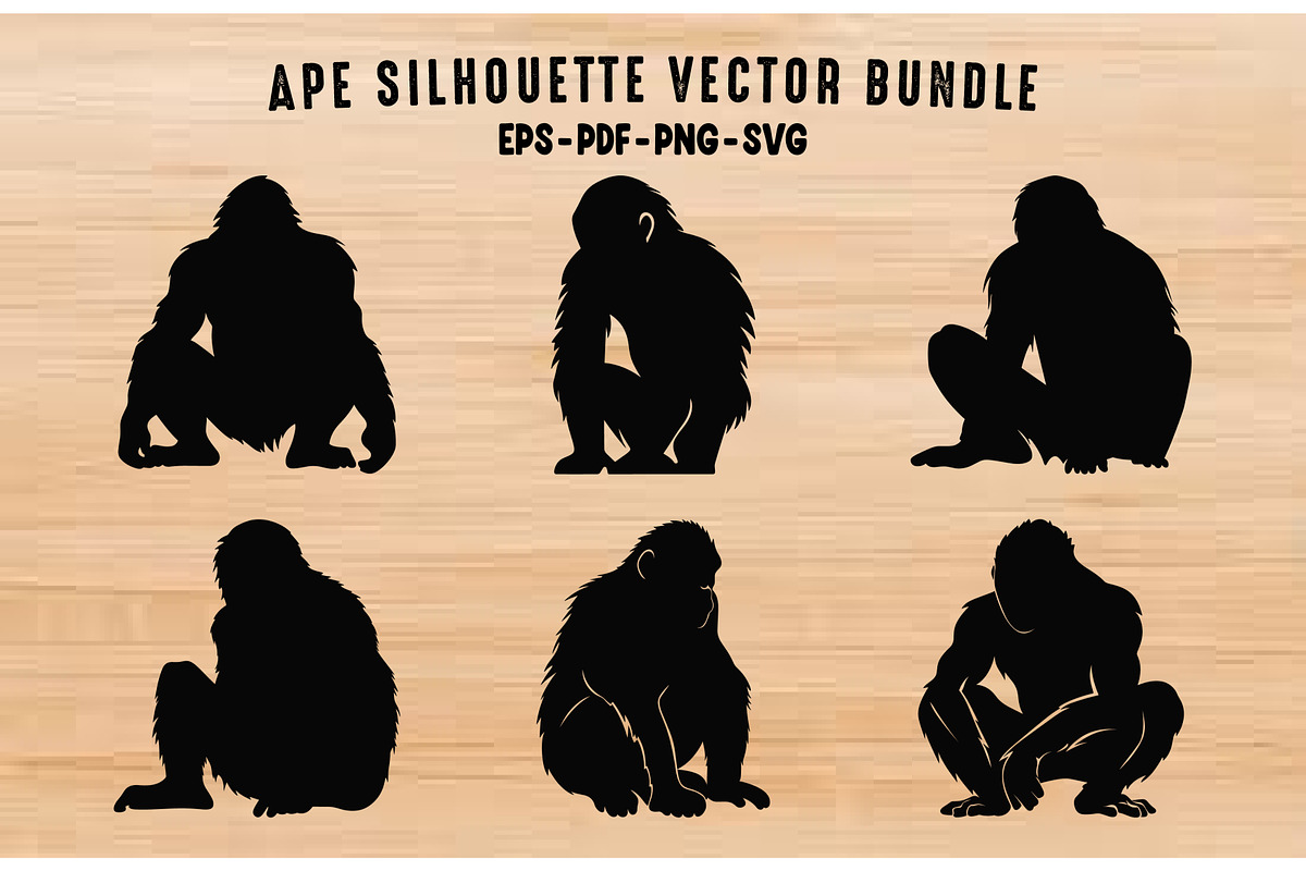 Chimpanzee Ape Silhouette SVG Set, an Animal Illustration by Gfx Expert Team (Photo 1 of 3)