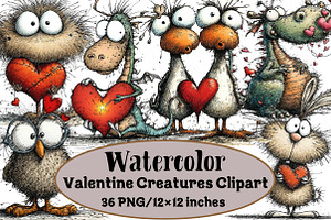 Valentine Creatures Clipart, an Illustration by Design Market