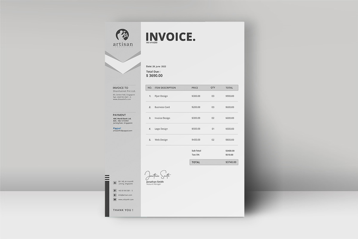 Invoice Template, a Stationery Template by artisanHR (Photo 2 of 3)