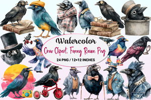 Watercolor Crow Clipart, Funny Raven, a Graphic by CitraGraphics