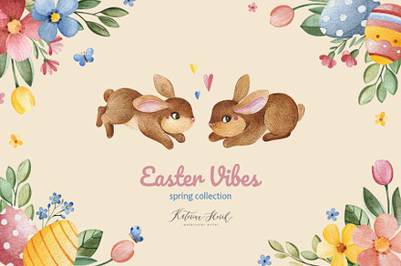 Easter Vibes. Watercolor spring set