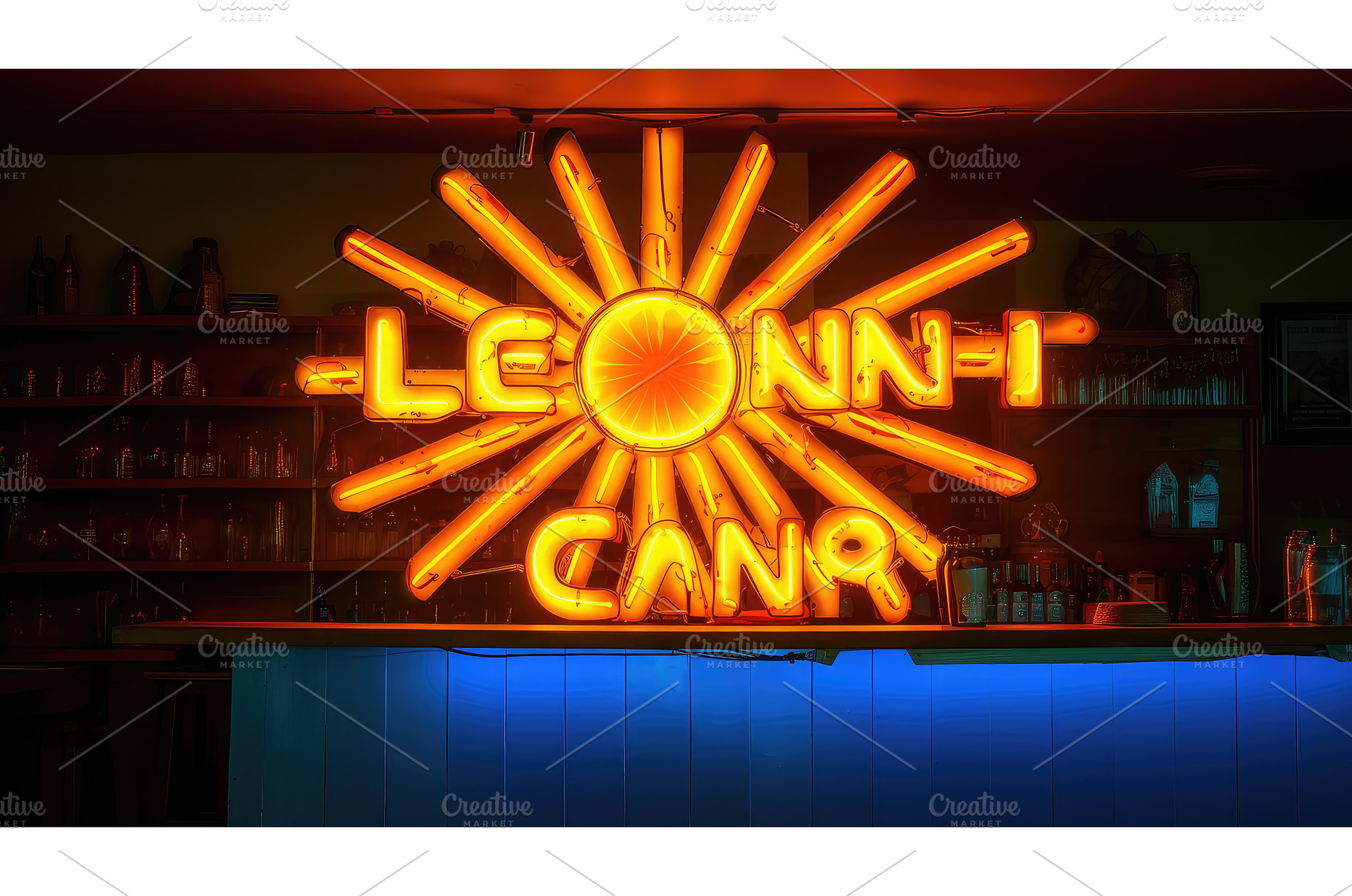 bar sun neon sign ai generated, an Abstract Photo by pikepicture