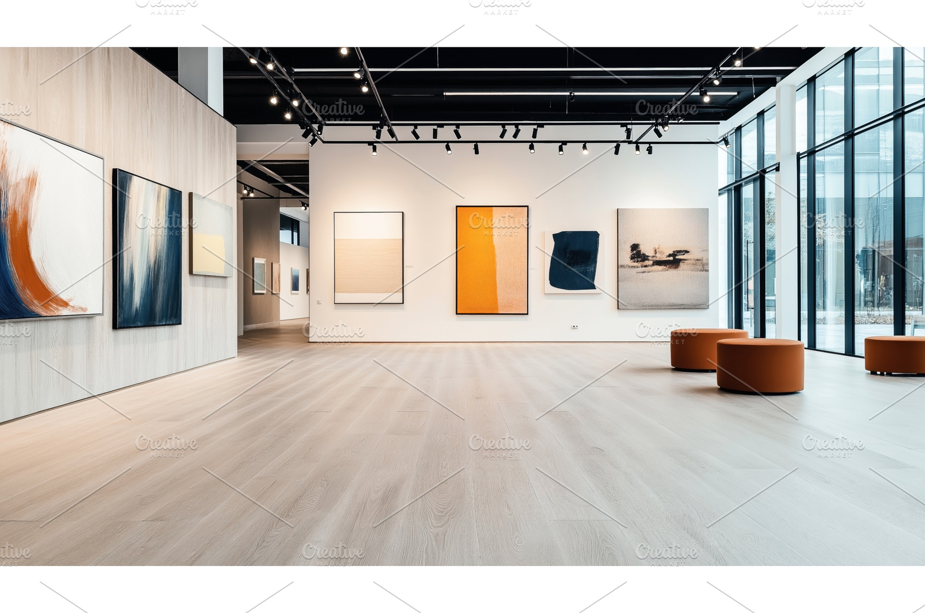 Modern art gallery interior with, an Abstract Photo by Sergey Kotenev