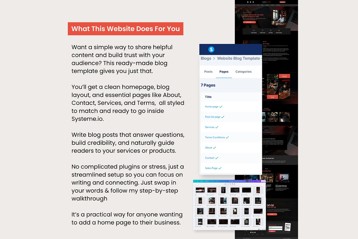 Systeme.io Dark Mode Red Blog, a Landing Page Template by Hayley's Digital Hub (Photo 2 of 10)