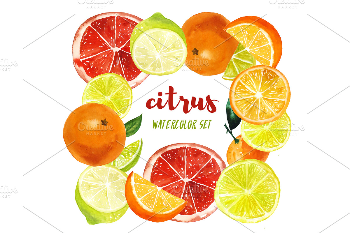 Set of watercolor citrus fruits, an Illustration by Elena Dorosh (Photo 1 of 6)
