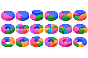 Isometric Colorful Pie Charts. Data