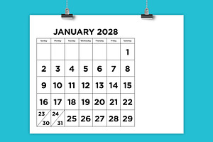 2028 Large Number 8.5x11 Calendar
