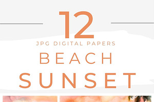 Watercolor Beach Sunsets Digital