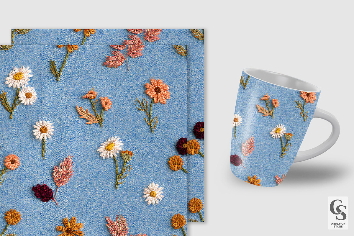 Fall Embroidered Denim Patterns, a Pattern Graphic by Creative Store (Photo 3 of 5)